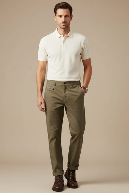 Pantalon Chino Vert Kaki Homme - Coton