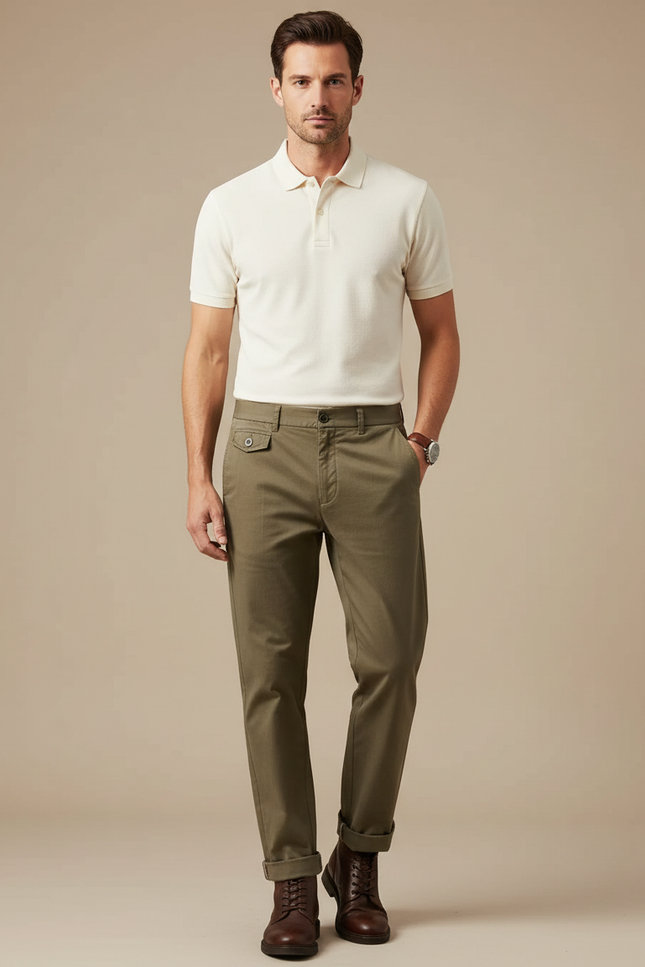 Pantalon Chino Vert Kaki Homme - Coton