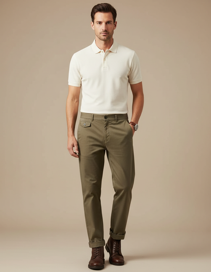 Pantalon Chino Vert Kaki Homme - Coton