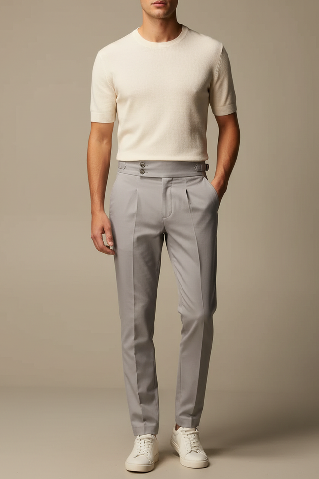 Pantalon Chino Homme Gris Tapered Coton - Gabardine