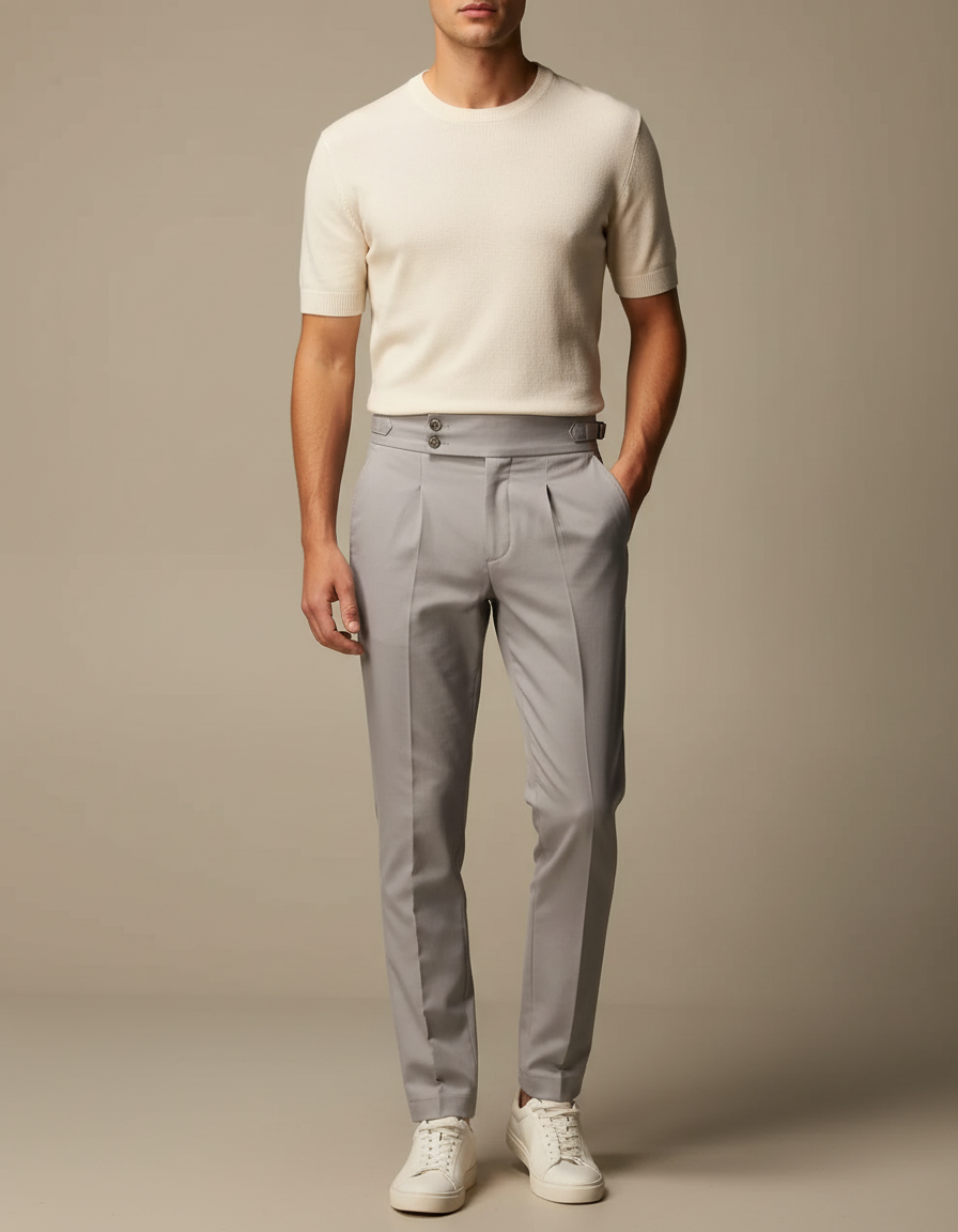 Pantalon Chino Homme Gris Tapered Coton - Gabardine