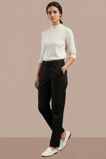 Pantalon Chino Noir Droit Élégant Décontracté Femme - Gabardine