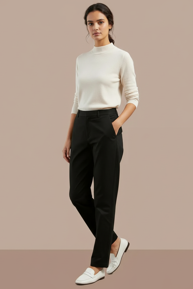 Pantalon Chino Noir Droit Élégant Décontracté Femme - Gabardine