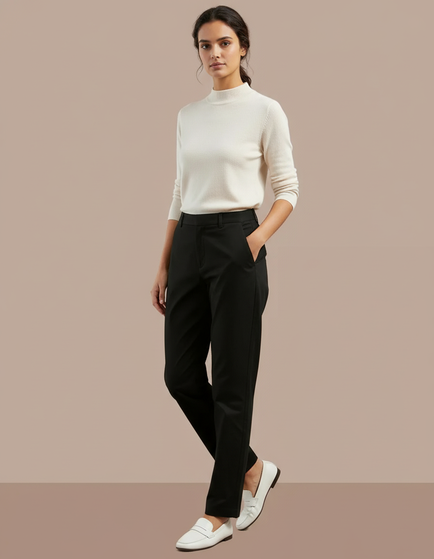 Pantalon Chino Noir Droit Élégant Décontracté Femme - Gabardine
