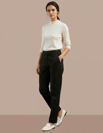 Pantalon Chino Noir Droit Élégant Décontracté Femme - Gabardine