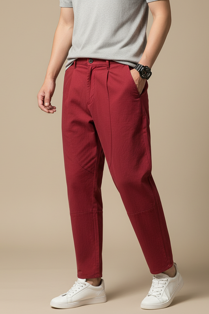 Pantalon Chino Rouge Décontracté Coton Ample Homme - Bordeaux