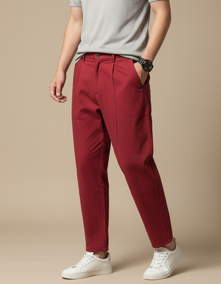 Pantalon Chino Rouge Décontracté Coton Ample Homme - Bordeaux
