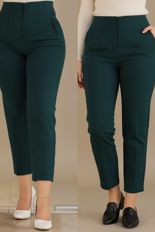 Pantalon Chino Pince Femme - Vert Polyester
