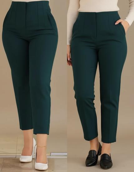 Pantalon Chino Pince Femme - Vert Polyester