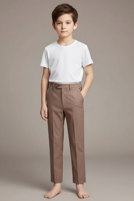 Pantalon Chino Marron Coupe Droite Élégant Décontracté Enfant - Gabardine