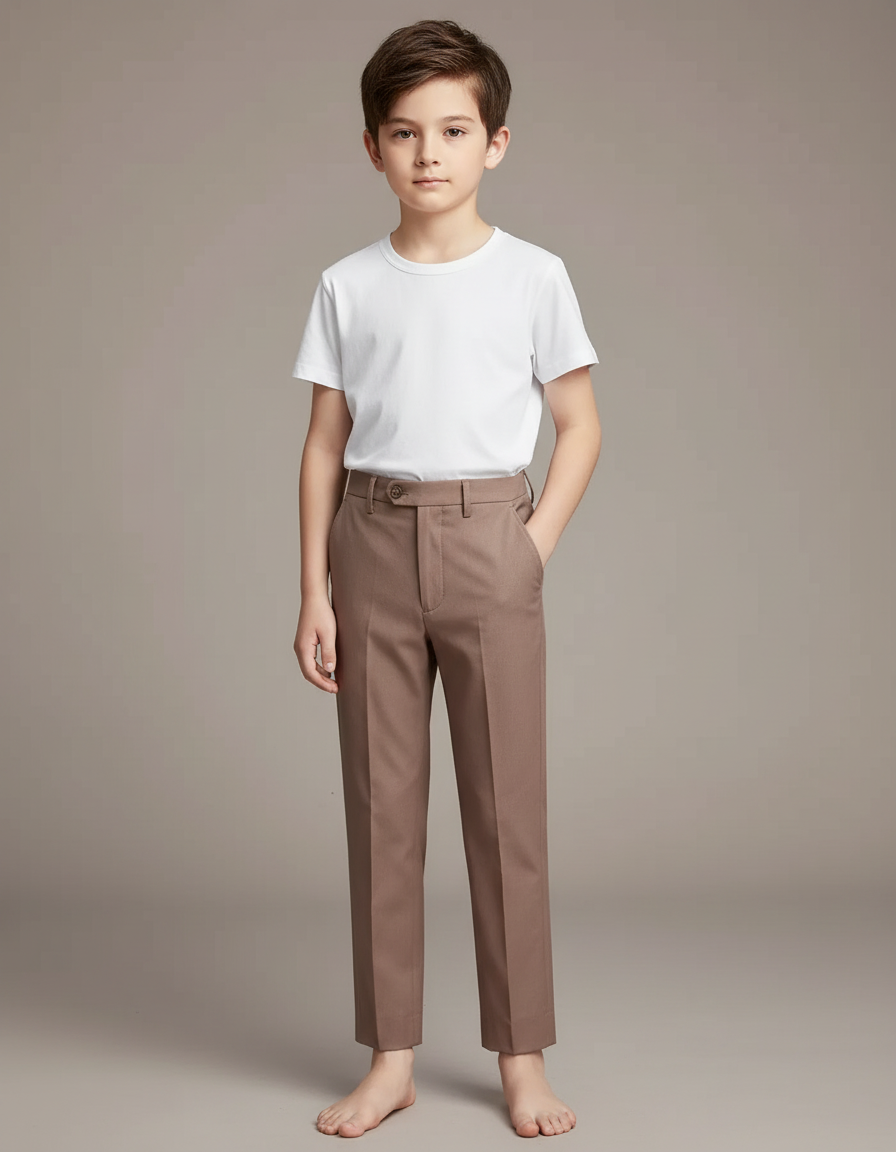 Pantalon Chino Marron Coupe Droite Élégant Décontracté Enfant - Gabardine