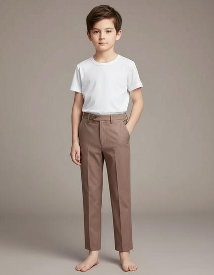 Pantalon Chino Marron Coupe Droite Élégant Décontracté Enfant - Gabardine