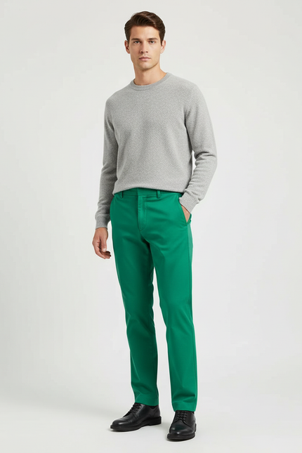 Pantalon Chino Vert Homme Coupe Droite Décontracté Coton - Gabardine