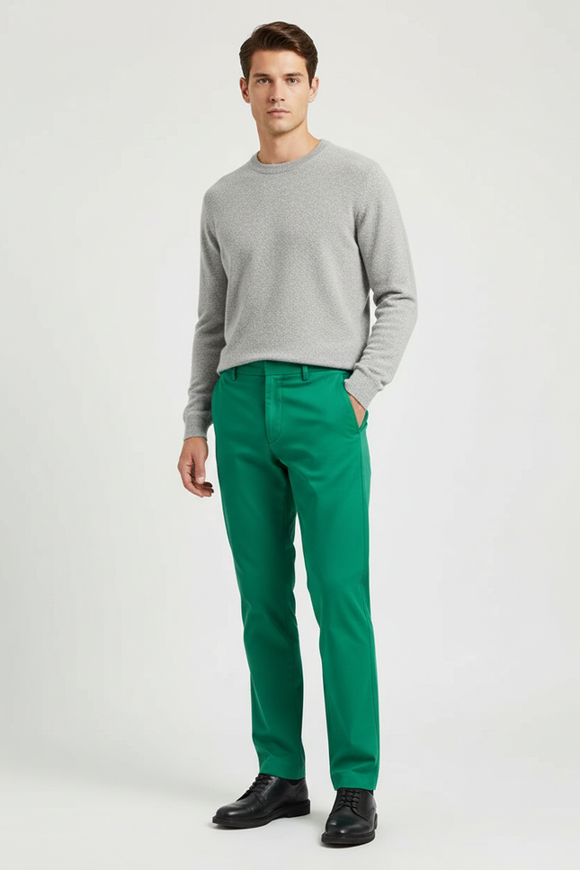 Pantalon Chino Vert Homme Coupe Droite Décontracté Coton - Gabardine