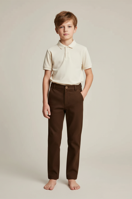 Pantalon Chino Marron Laine Droit Enfant Élégant
