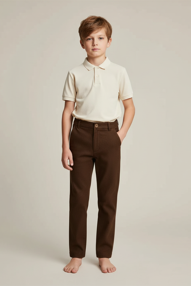 Pantalon Chino Marron Laine Droit Enfant Élégant