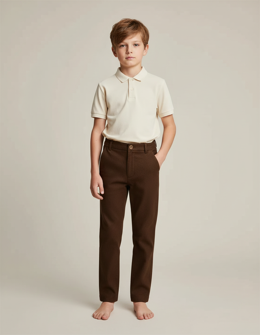 Pantalon Chino Marron Laine Droit Enfant Élégant