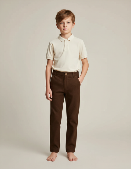 Pantalon Chino Marron Laine Droit Enfant Élégant