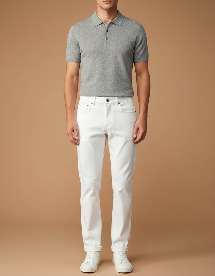 Pantalon Chino Blanc Coton Stretch Slim Homme
