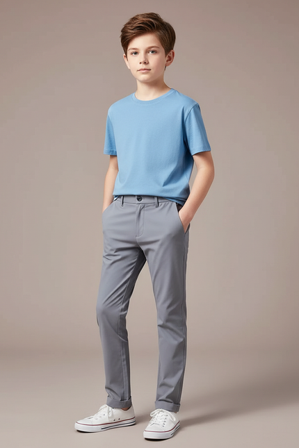 Pantalon Chino Gris Slim Enfant Décontracté Coton