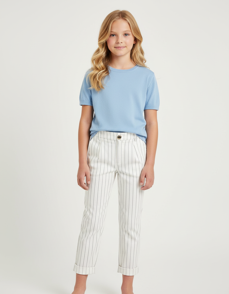 Pantalon Chino Fille - Blanc Coton