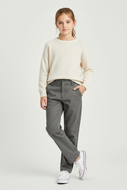 Pantalon Chino Gris Coton Droit Enfant Décontracté