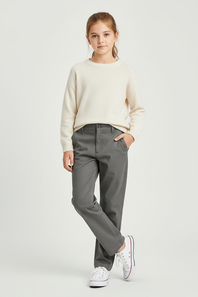 Pantalon Chino Gris Coton Droit Enfant Décontracté