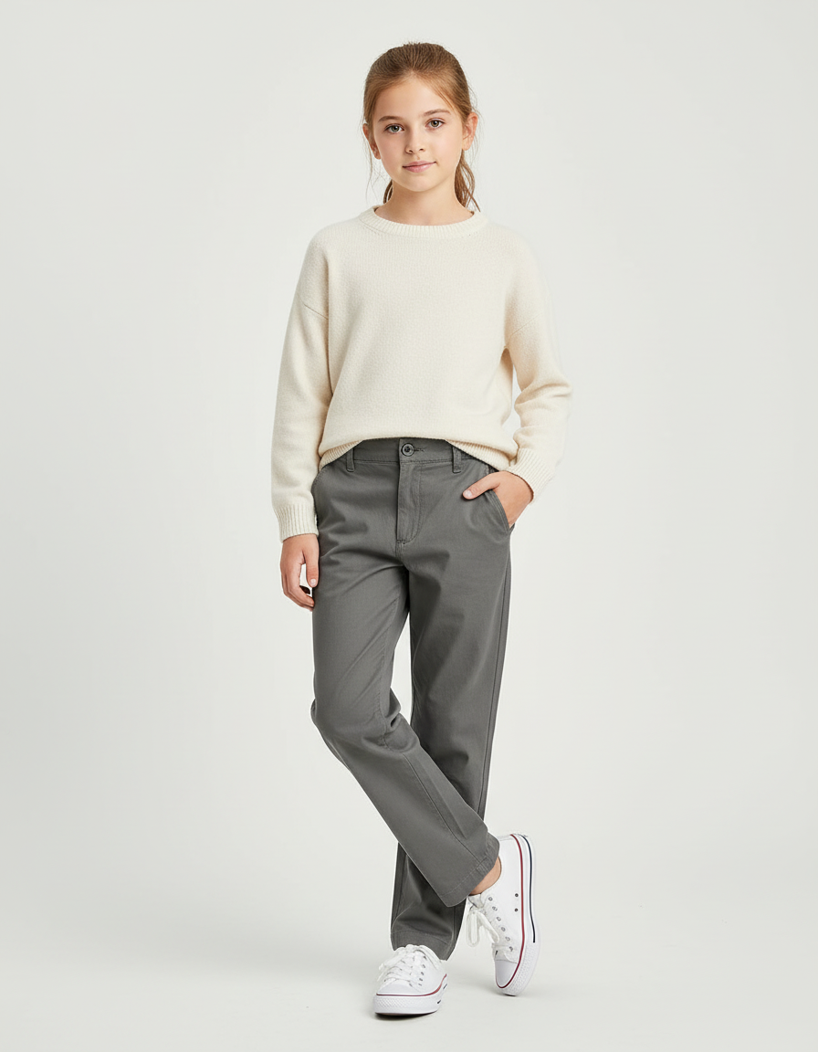 Pantalon Chino Gris Coton Droit Enfant Décontracté