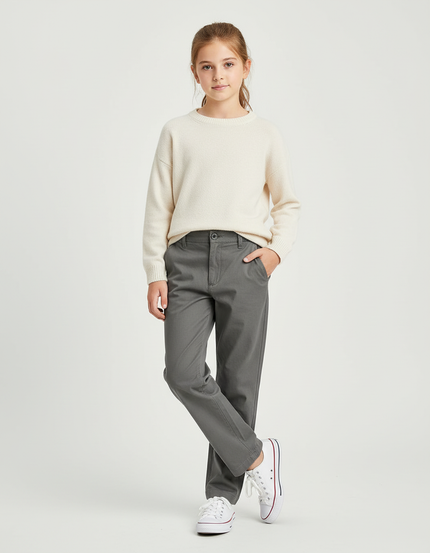 Pantalon Chino Gris Coton Droit Enfant Décontracté