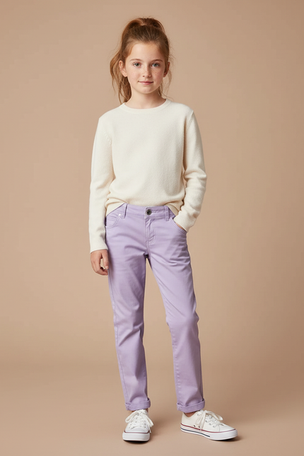 Pantalon Chino Lilas Coton Droit Décontracté Fille - Violet