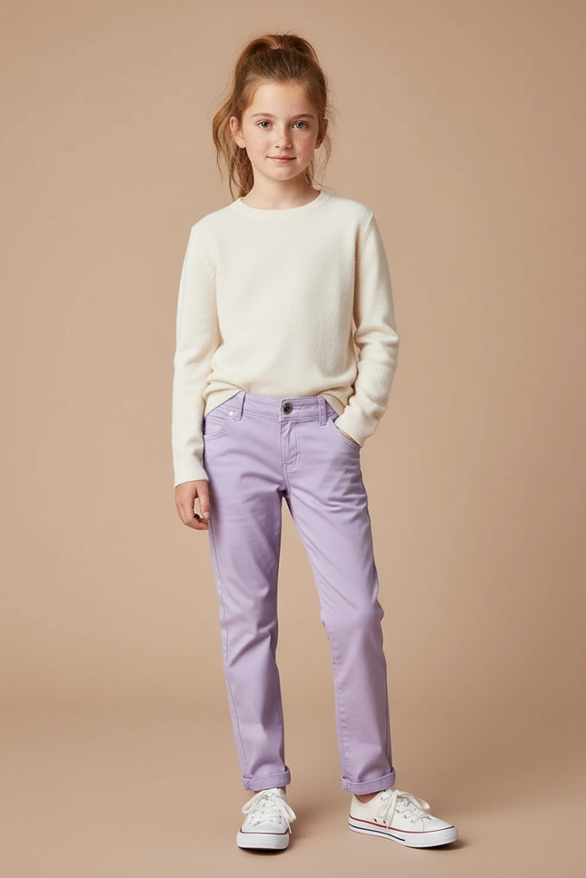Pantalon Chino Lilas Coton Droit Décontracté Fille - Violet