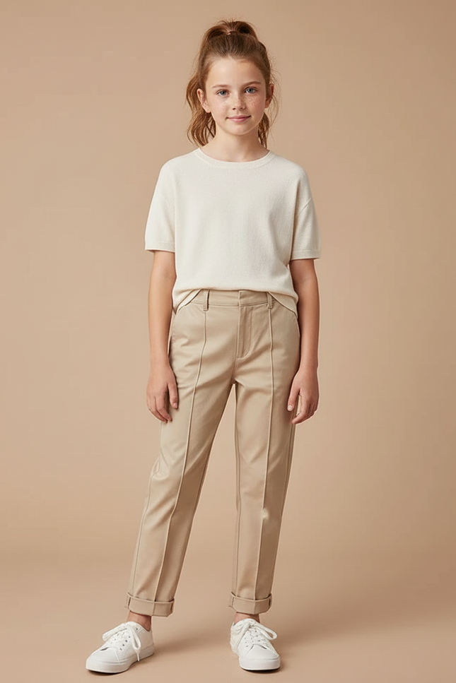 Pantalon Chino Beige Droit Coton Enfant Décontracté