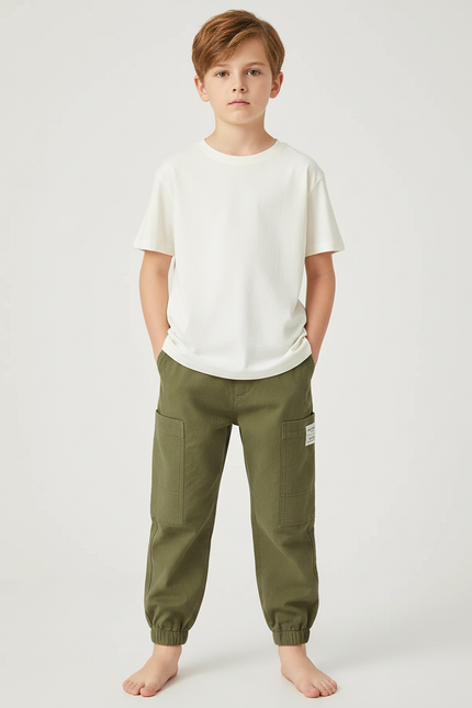 Pantalon Chino Elastique Cheville - Kaki Gabardine