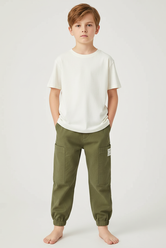 Pantalon Chino Elastique Cheville - Kaki Gabardine