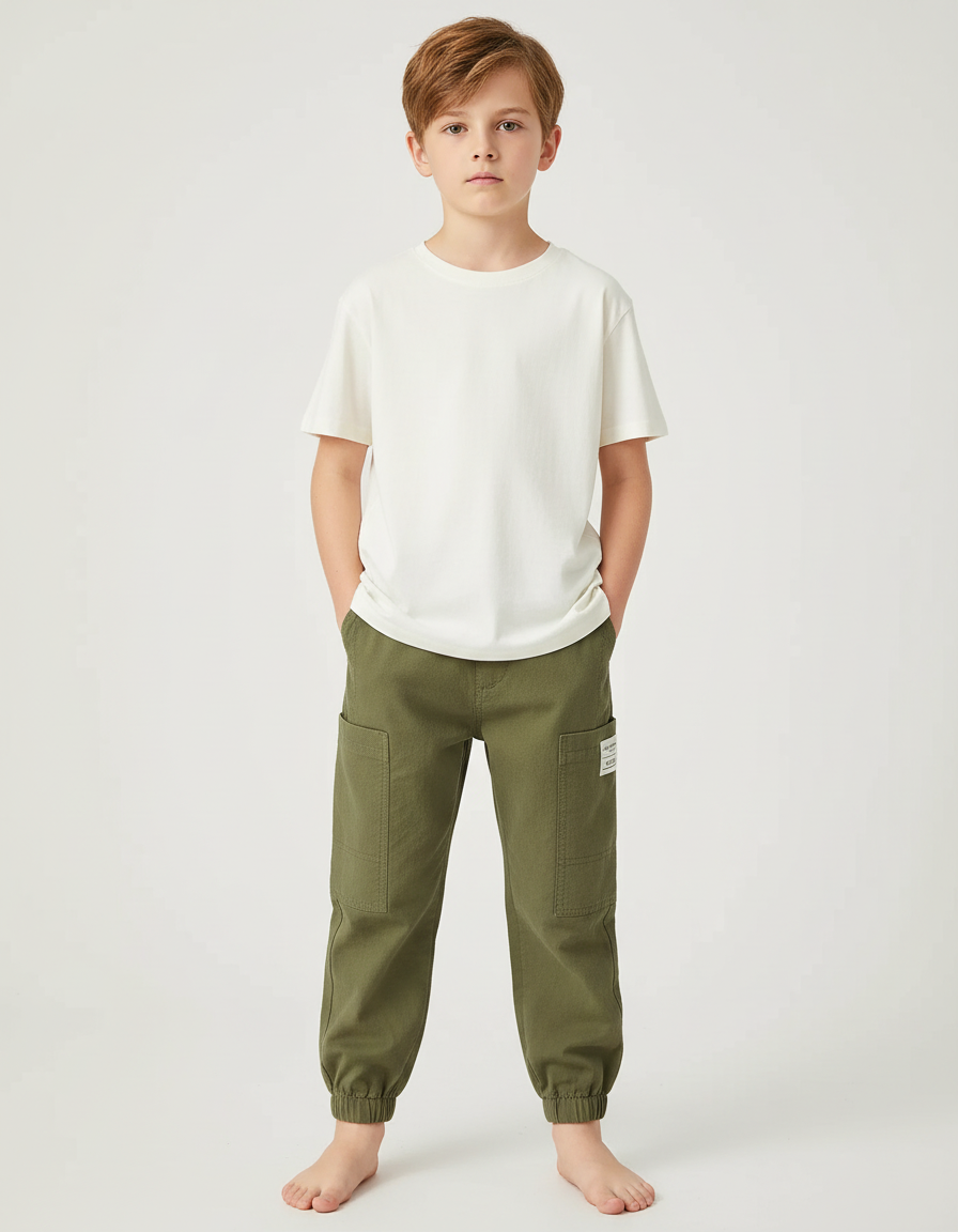 Pantalon Chino Elastique Cheville - Kaki Gabardine