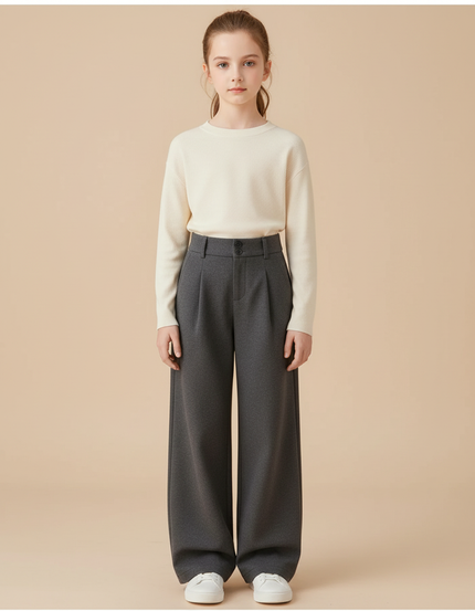Pantalon Chino Gris Laine Ample Taille Haute