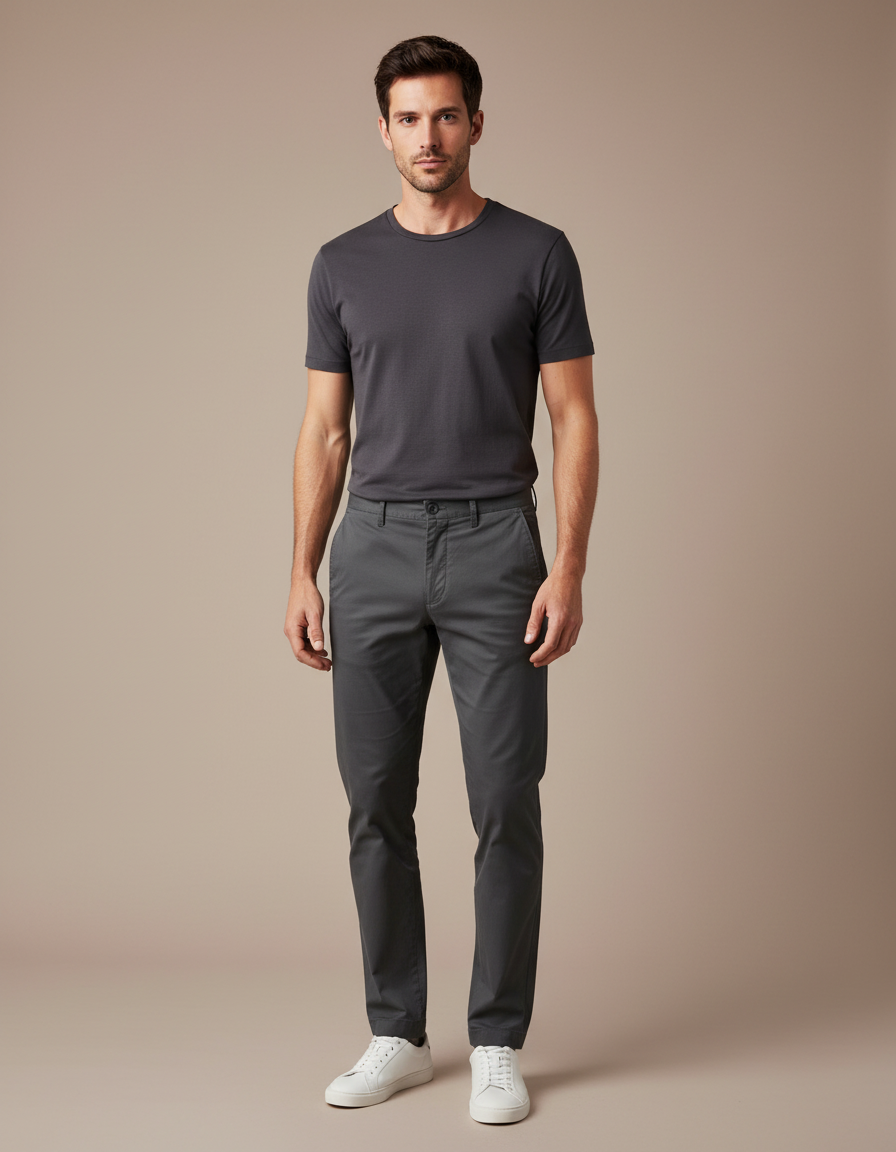 Pantalon Chino Gris Coton Slim Décontracté Élégant Homme