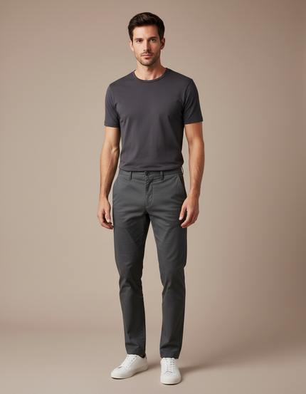 Pantalon Chino Gris Coton Slim Décontracté Élégant Homme