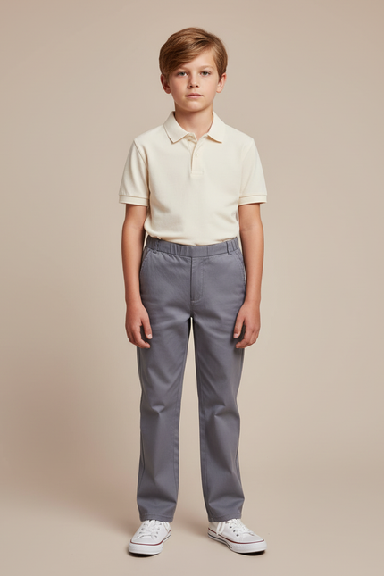 Pantalon Chino Gris Coton Droit Décontracté Enfant Garçon