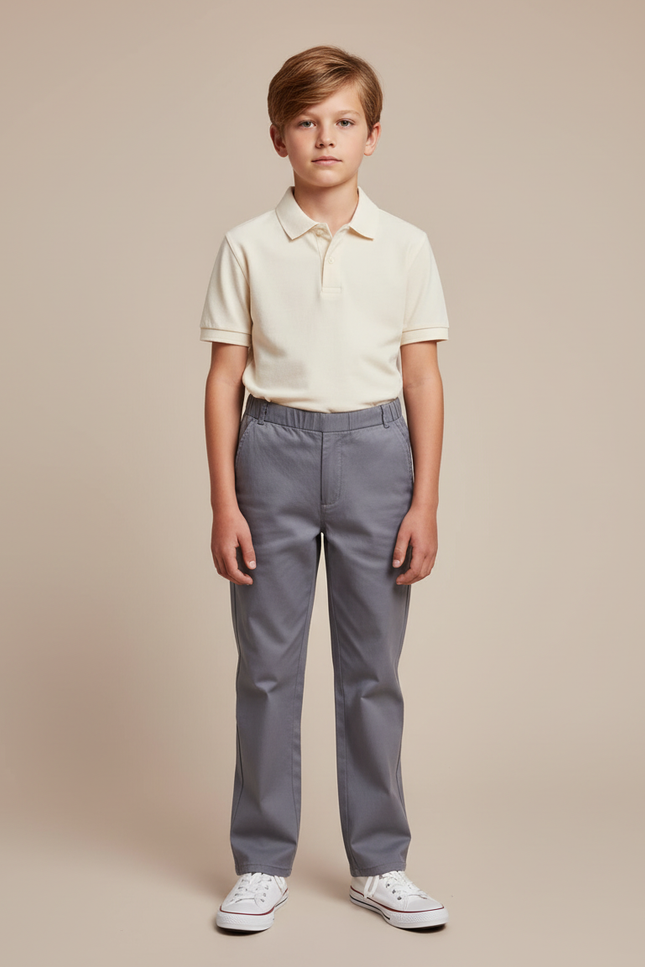 Pantalon Chino Gris Coton Droit Décontracté Enfant Garçon