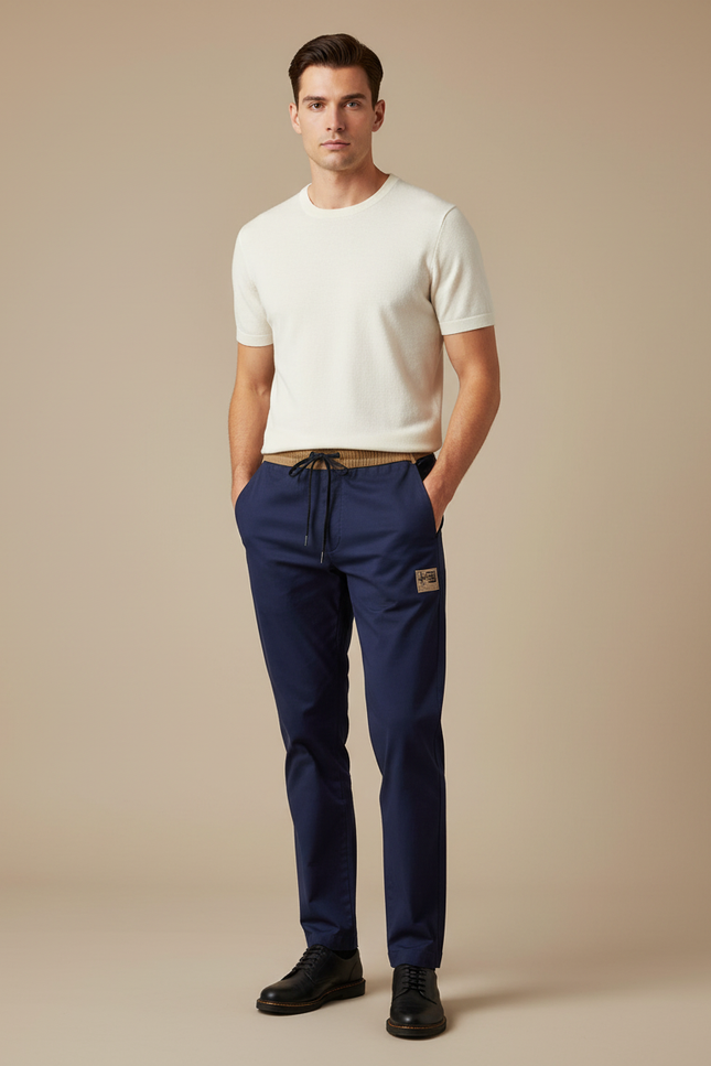 Pantalon Chino Bleu Marine Cordon Décontracté Homme - Gabardine