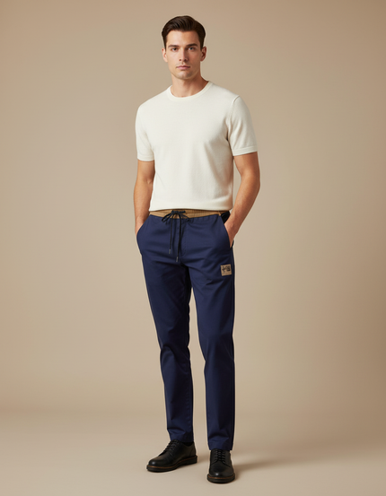 Pantalon Chino Bleu Marine Cordon Décontracté Homme - Gabardine