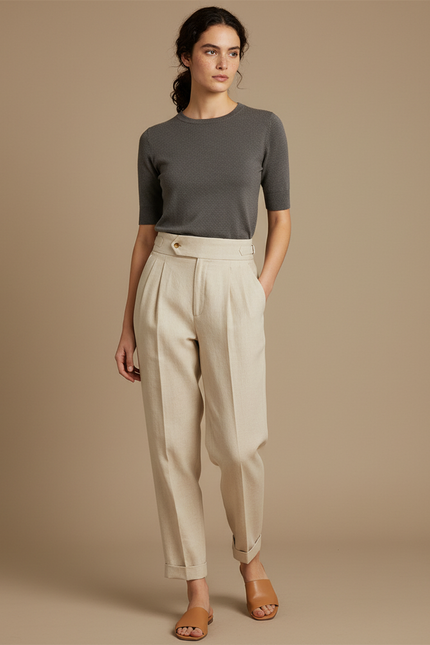 Pantalon Lin Chino Femme - Beige