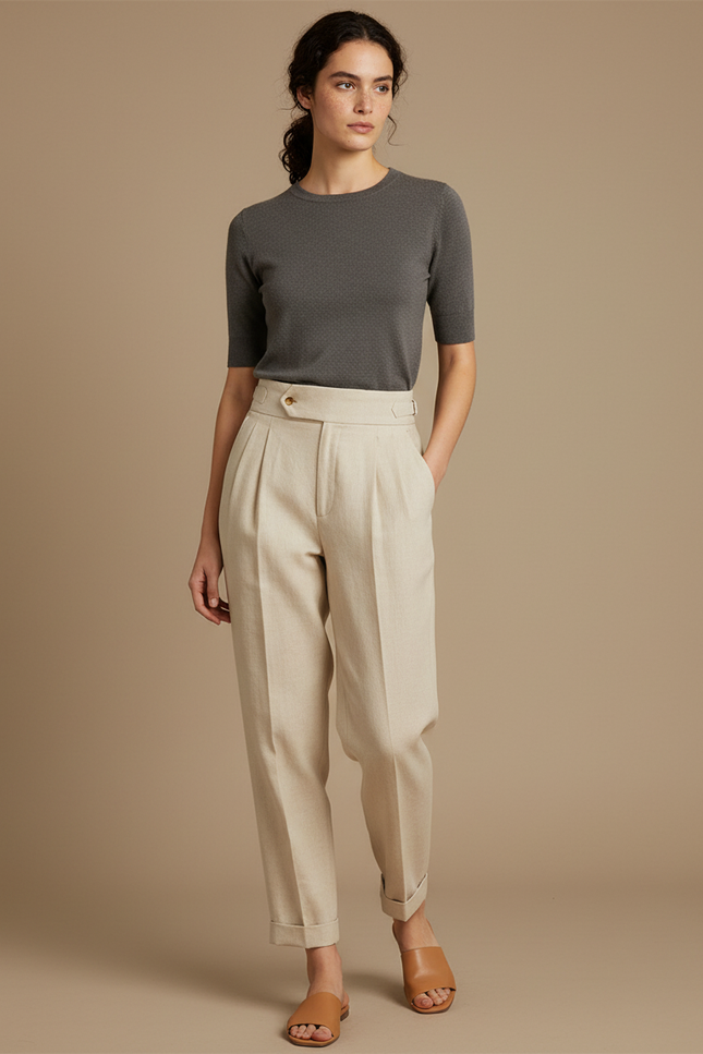 Pantalon Lin Chino Femme - Beige