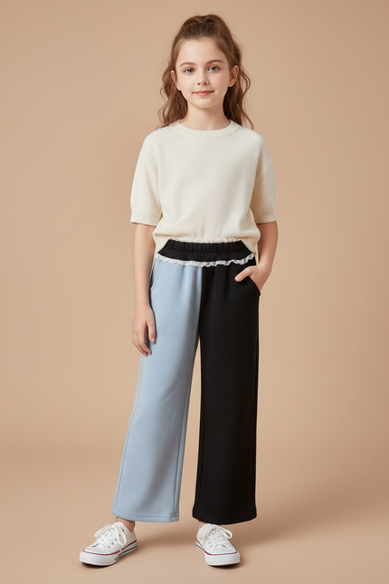 Pantalon Chino Bicolore Ample Fille Hiver Épais - Multicolore Molleton