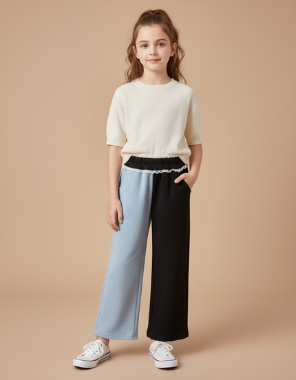 Pantalon Chino Bicolore Ample Fille Hiver Épais - Multicolore Molleton