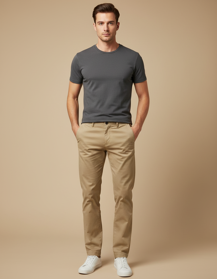 Pantalon Chino Kaki Coton Slim Homme Décontracté