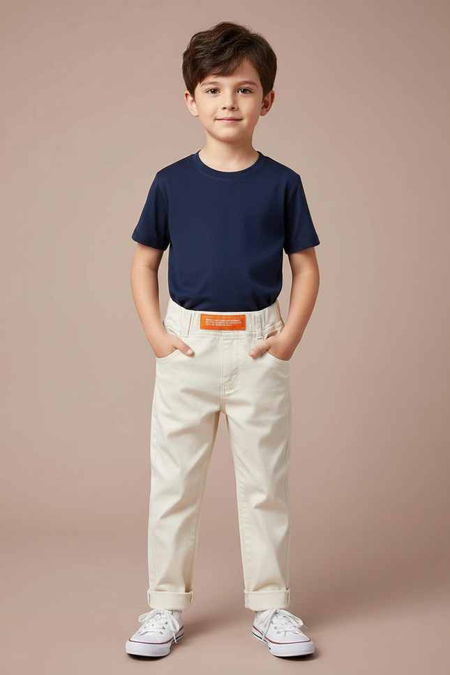 Pantalon Chino Écru Coton Droit Enfant Décontracté - Beige