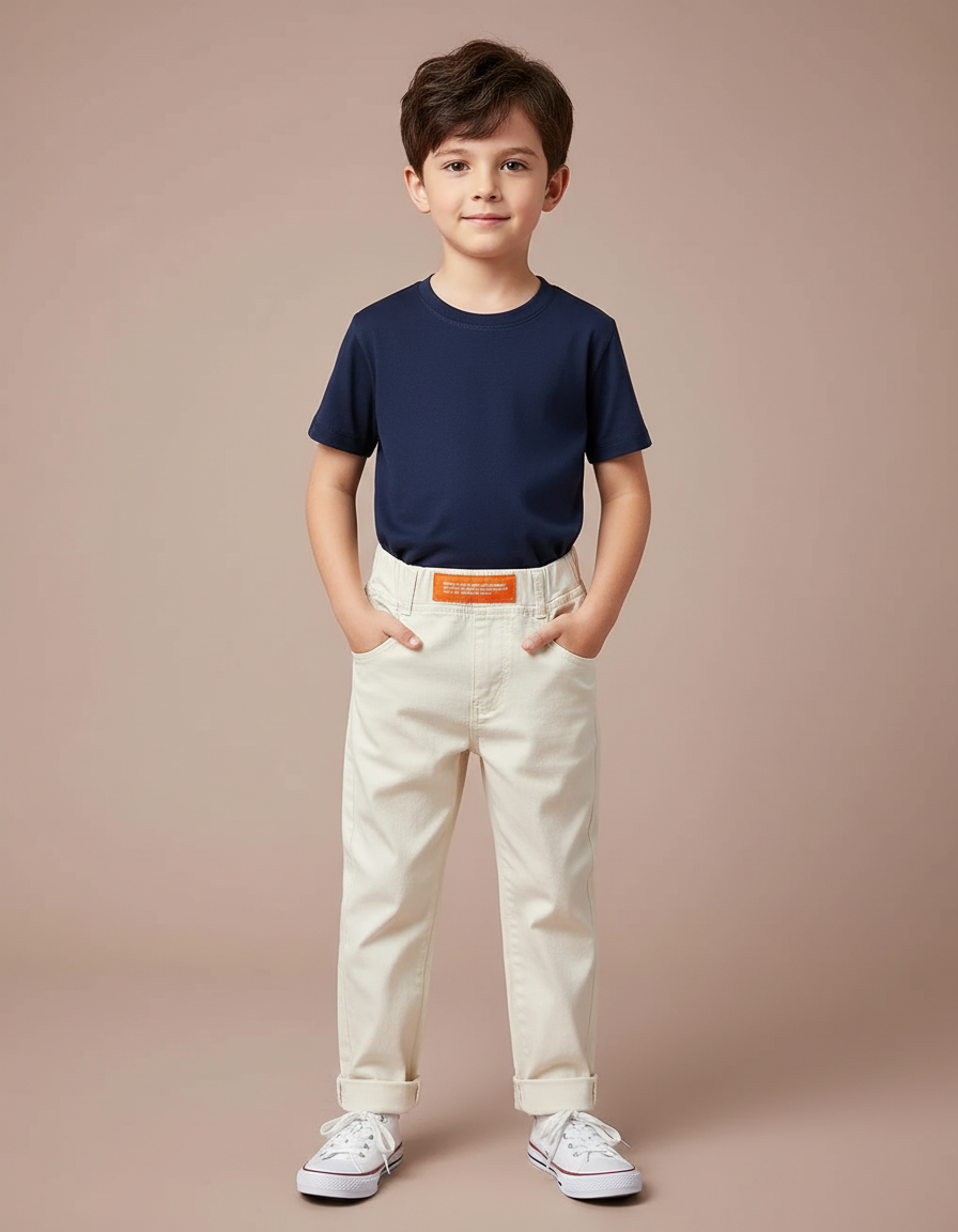 Pantalon Chino Écru Coton Droit Enfant Décontracté - Beige