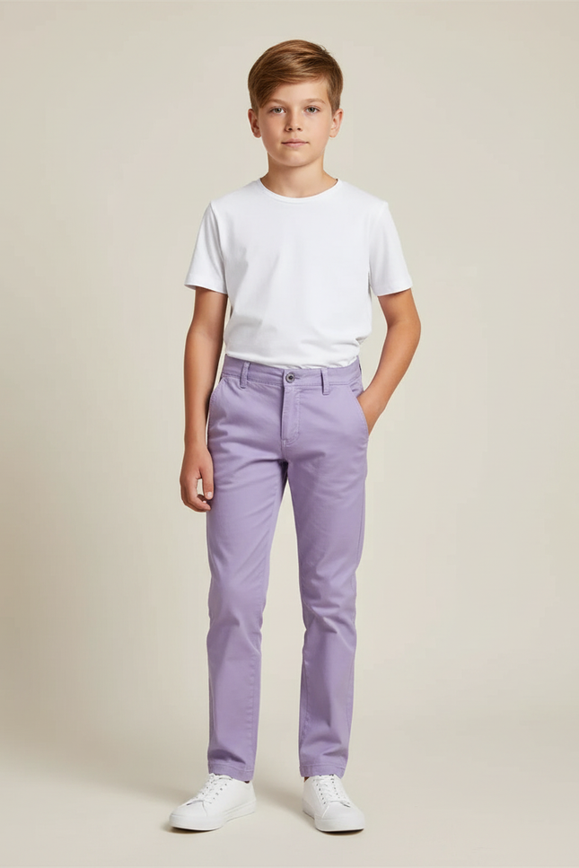 Pantalon Chino Lilas Coton Garçon Slim Élégant - Violet